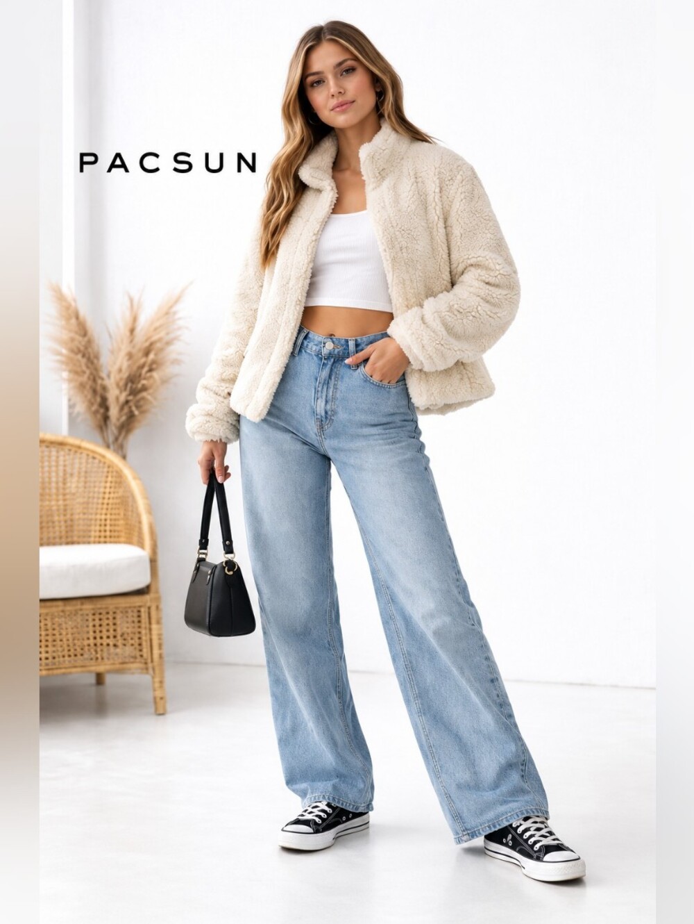 PacSun Cream Sherpa Zip Jacket XS/ S Cozy Teddy Fleece